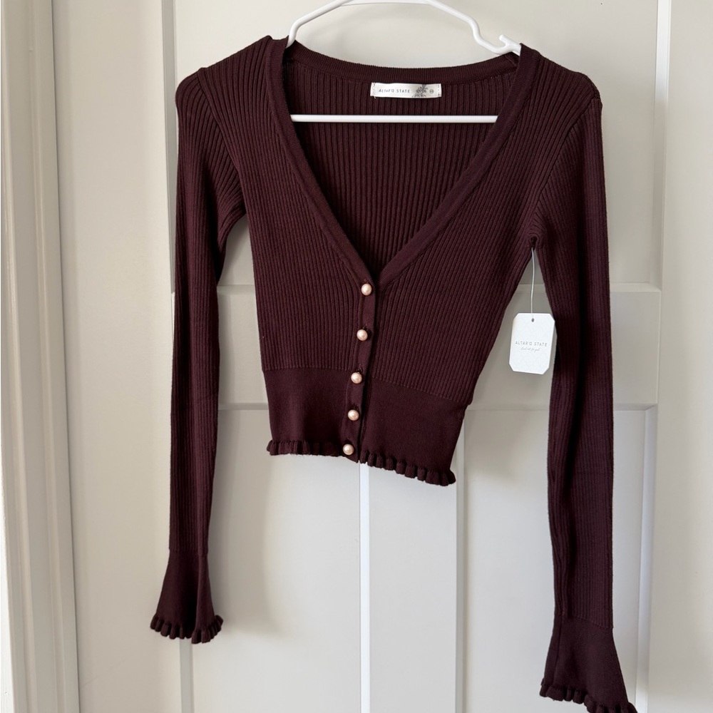 Altar'd State chocolate brown Ribbed Cardigan
